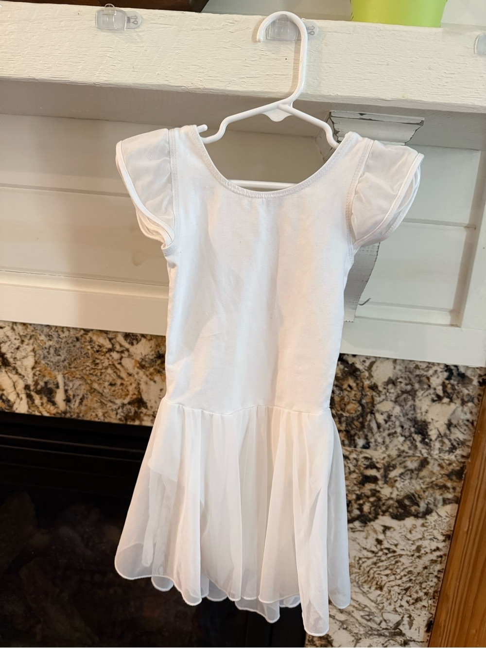 White Flutter-Sleeve Girls' Dance Dress